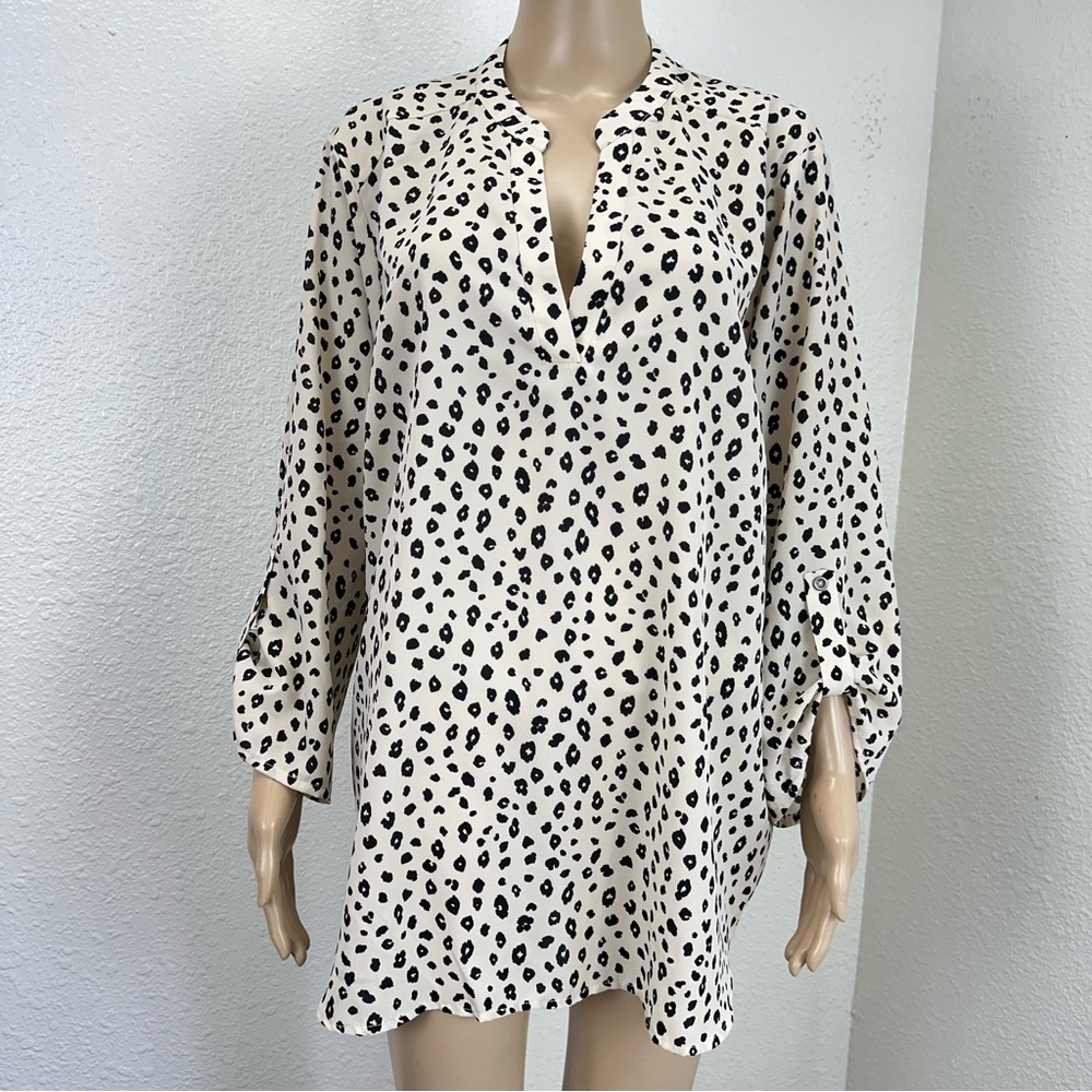 Lush Blouse Women's 3X Black White Animal Print Polyester Corpcore Secretary